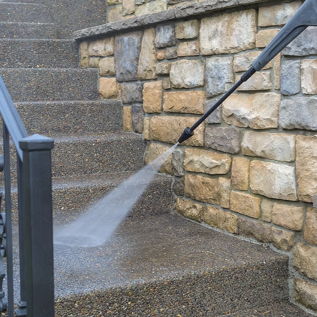 Pressure washing stairs